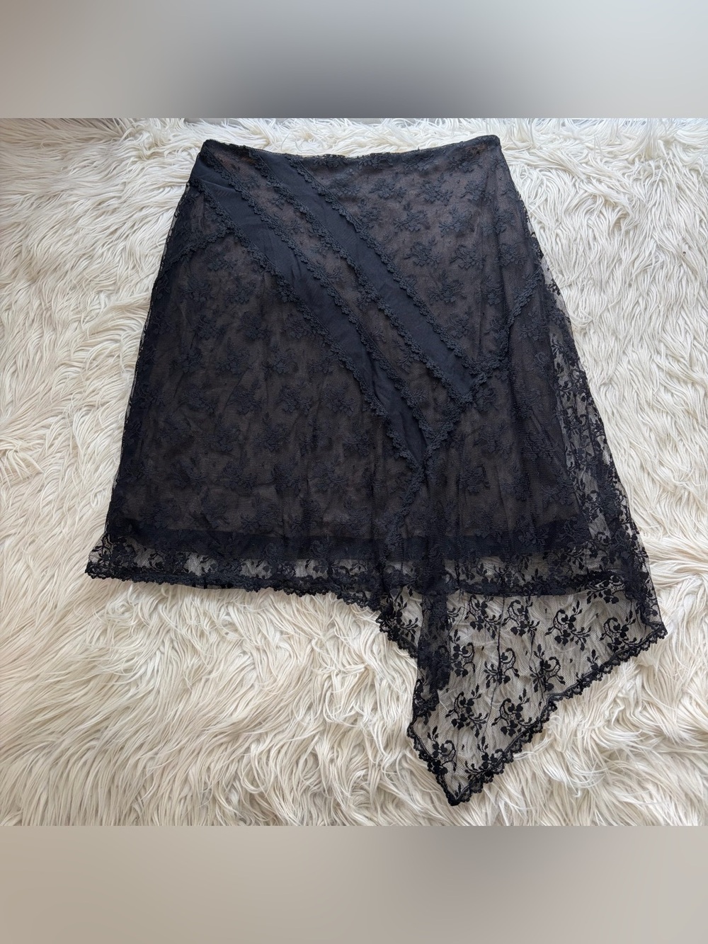Vintage McClintock Collection Black Lace Asymmetrical Whimsigoth Mini Skirt 12